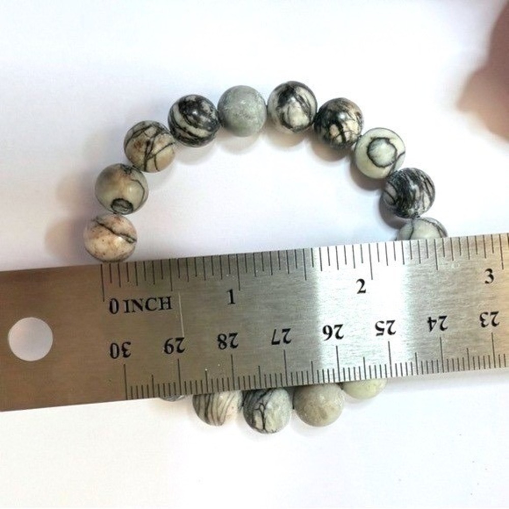 Marbled Beaded Stretch Bracelet Grey White Black Zebra Jasper Style Jewelry - Picture 4 of 4